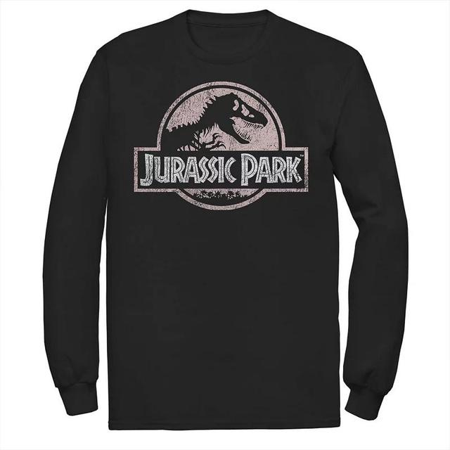 Mens Jurassic Park Peach Distressed Logo Long Sleeve Graphic Tee Black Product Image