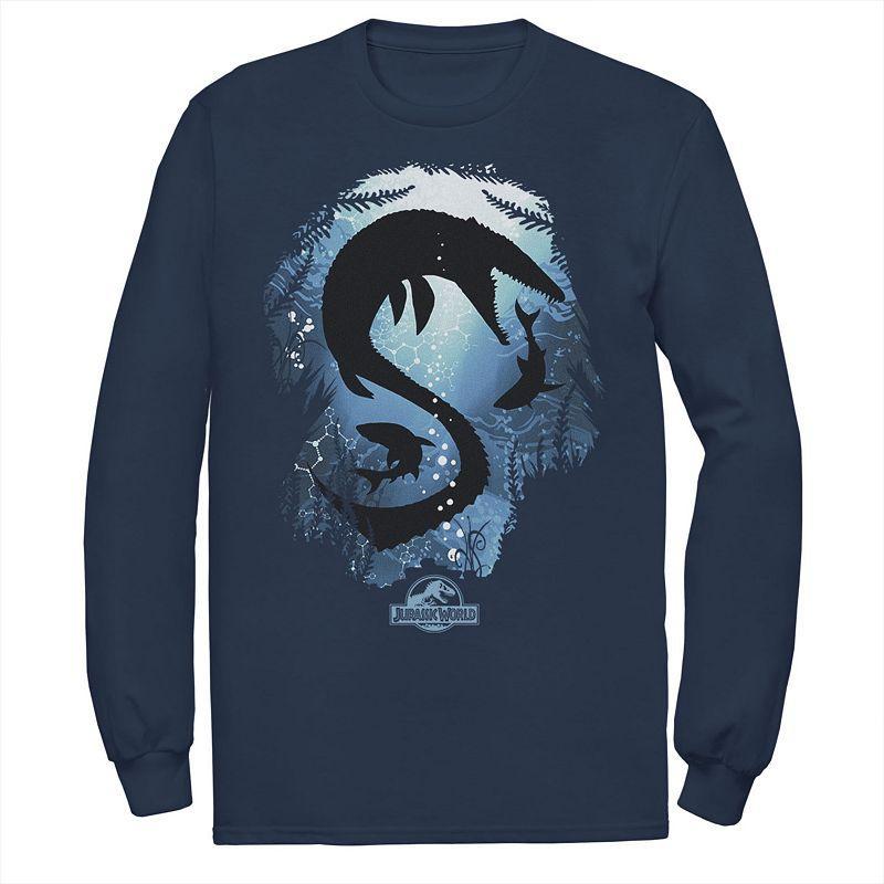 Mens Jurassic World Under Water Fears Long Sleeve Graphic Tee Blue Product Image