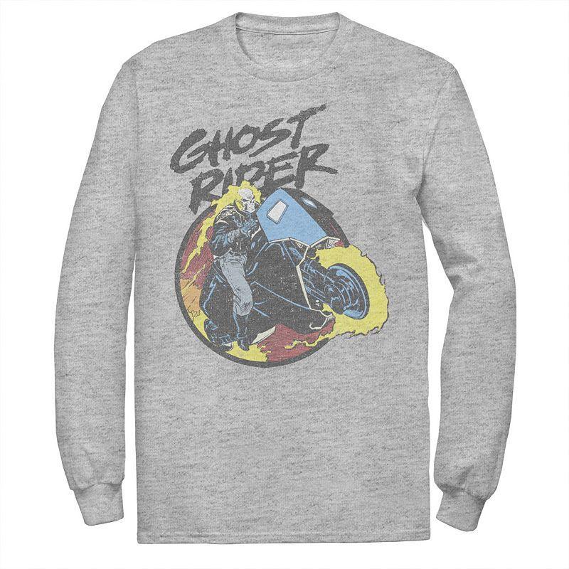 Mens Marvel Ghost Rider Circle Portrait Action Shot Tee Athletic Grey Product Image