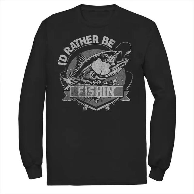 Mens Id Rather Be Fishing Lime Green Fish About To Get Hooked Graphic Long Sleeve Graphic Tee Product Image