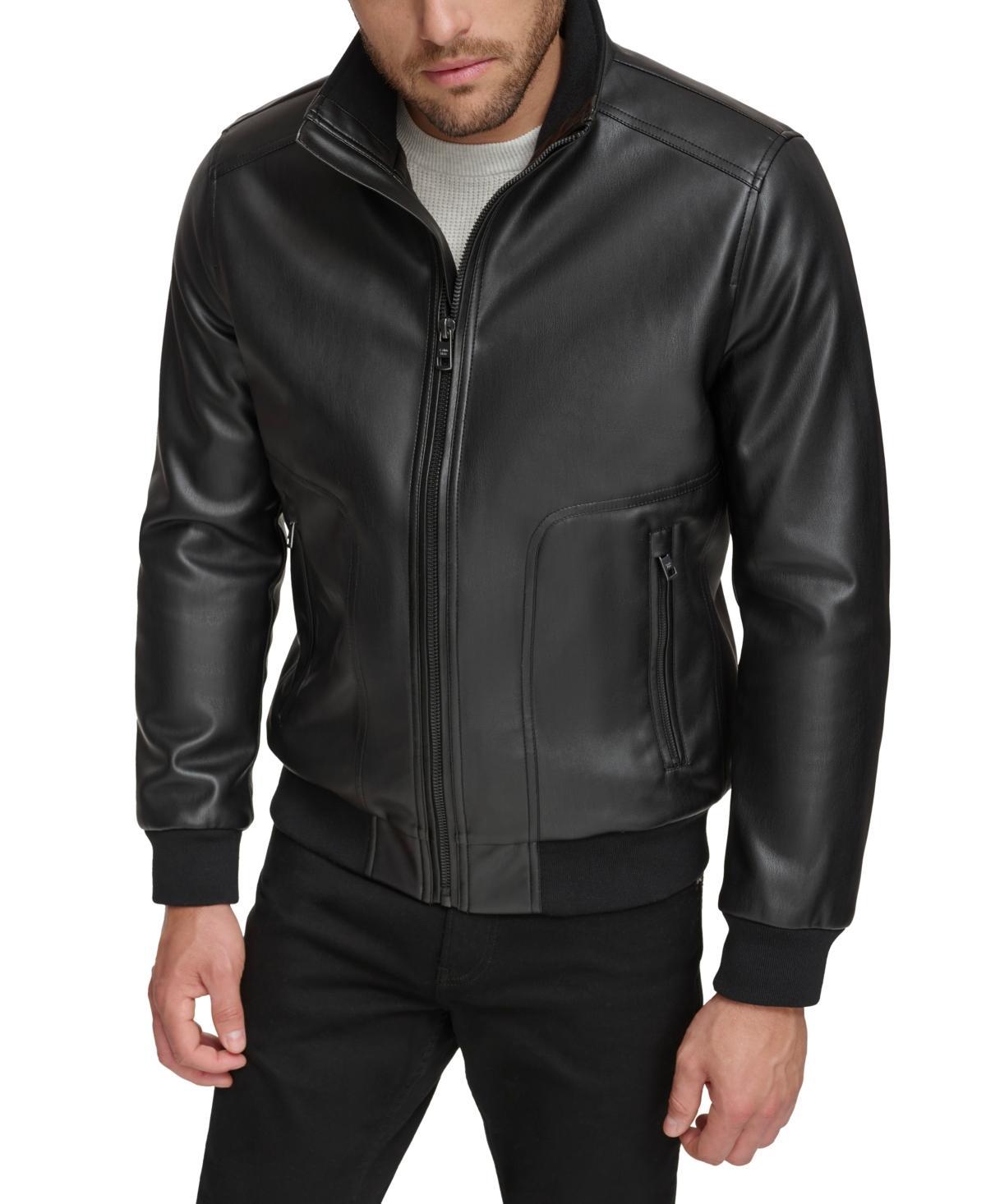 Calvin Klein Mens Faux-Leather Bomber Jacket Product Image