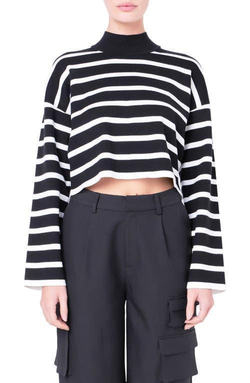 Grey Lab Stripe Turtleneck Crop Sweater Product Image