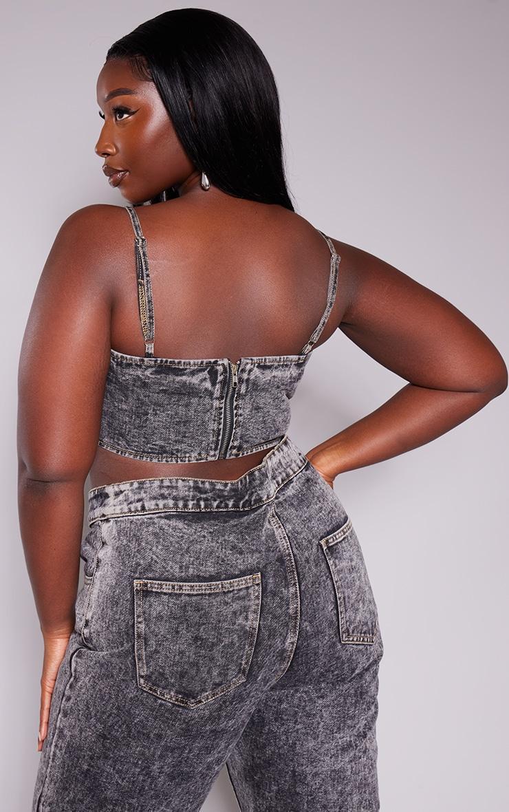 Plus Grey Acid Wash Seam Detail Denim Corset Product Image