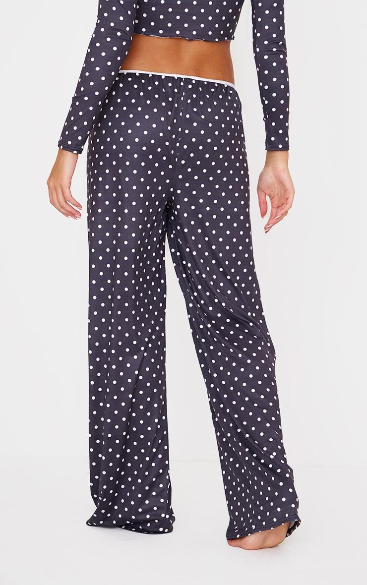 Black Polka Dot Print Wide Leg Pj Pants Product Image