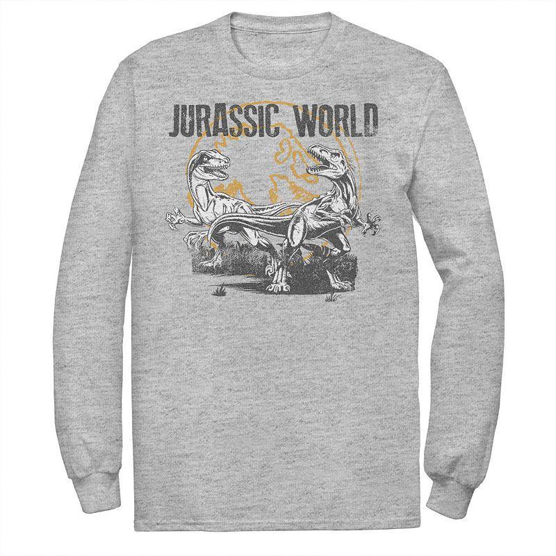 Mens Jurassic World Distressed Raptor Battle Tee Athletic Grey Product Image