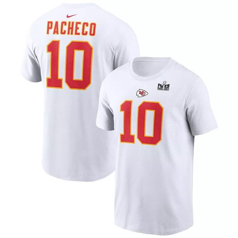 Mens Nike Isiah Pacheco Kansas City Chiefs Super Bowl LVIII Patch Player Name & Number T-Shirt Product Image