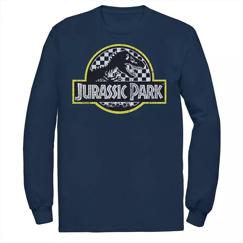 Mens Jurassic Park Checkered Classic Logo Tee Blue Product Image