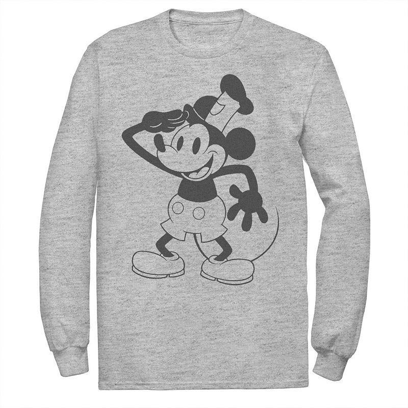 Disneys Mickey Mouse Big & Tall Captain Long Sleeve Graphic Tee, Mens Athletic Grey Product Image