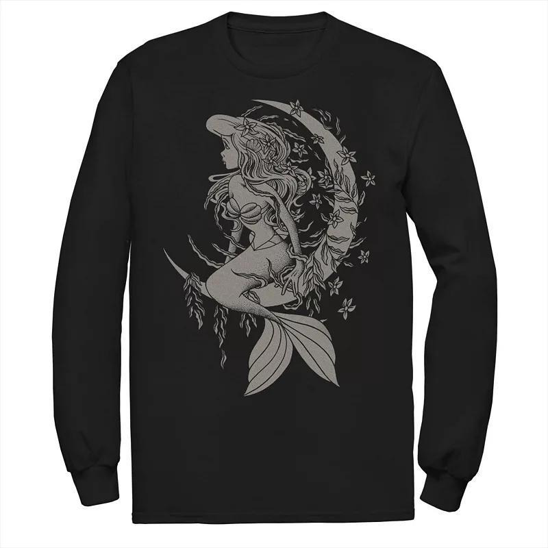 Disneys Little Mermaid Big & Tall Ariel Tattoo Style Portrait Long Sleeve Graphic Tee, Mens Product Image