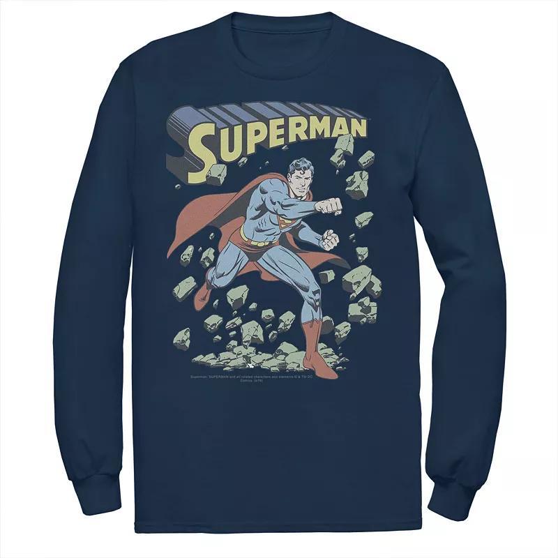 Mens DC Comics Superman With Rocks Vintage Poster Tee Product Image