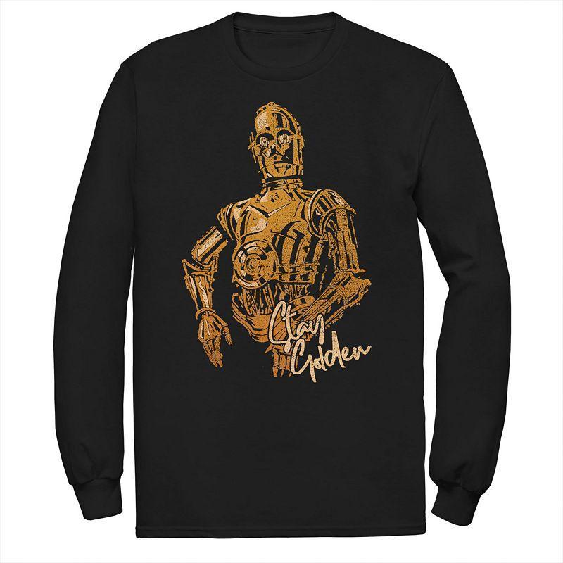 Mens Star Wars The Rise of Skywalker C-3PO Stay Golden Long Sleeve Graphic Tee Black Product Image