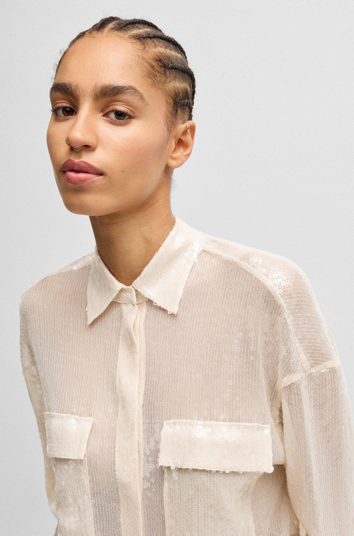 Relaxed-fit blouse with sequins and point collar Product Image