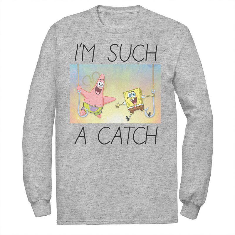 Mens Spongebob Im Such A Catch Portrait Long Sleeve Tee Athletic Grey Product Image