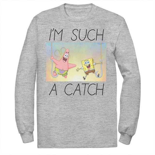 Mens Spongebob Im Such A Catch Portrait Long Sleeve Tee Athletic Grey Product Image