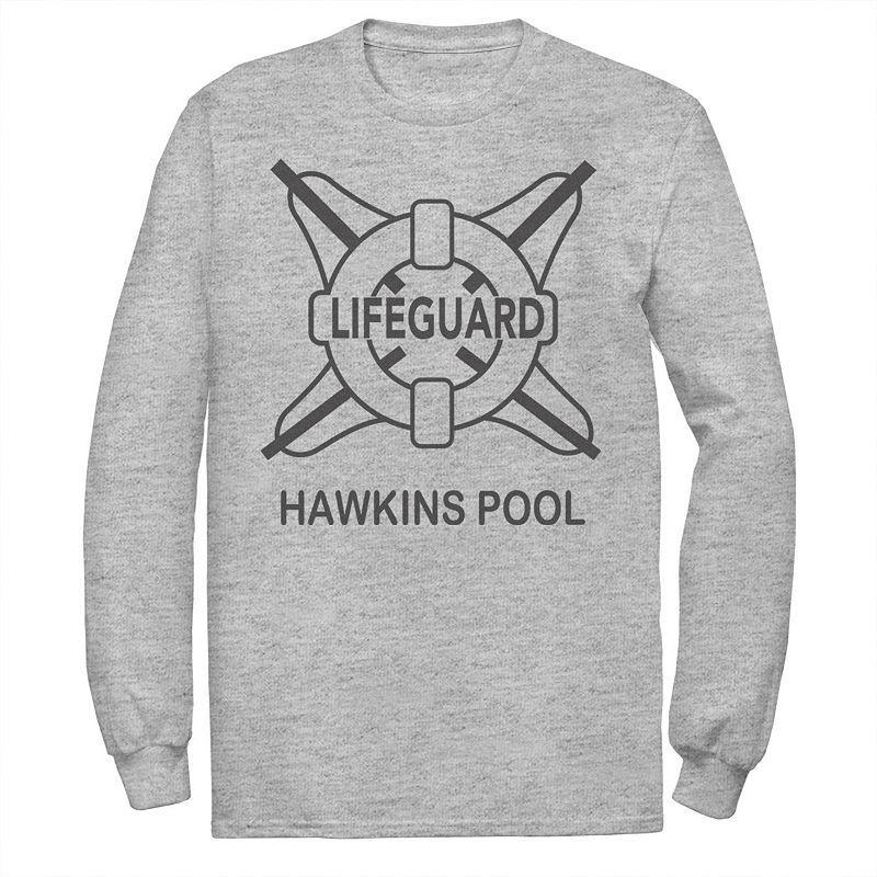 Mens Netflix Stranger Things Hawkins Pool Lifeguard Logo Tee Athletic Grey Product Image