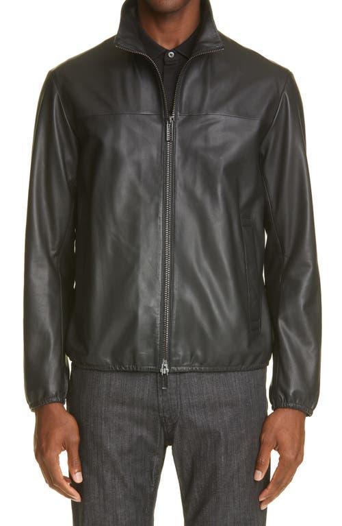 Mens Mockneck Leather Jacket - Nero - Size 42 - Nero - Size 42 Product Image