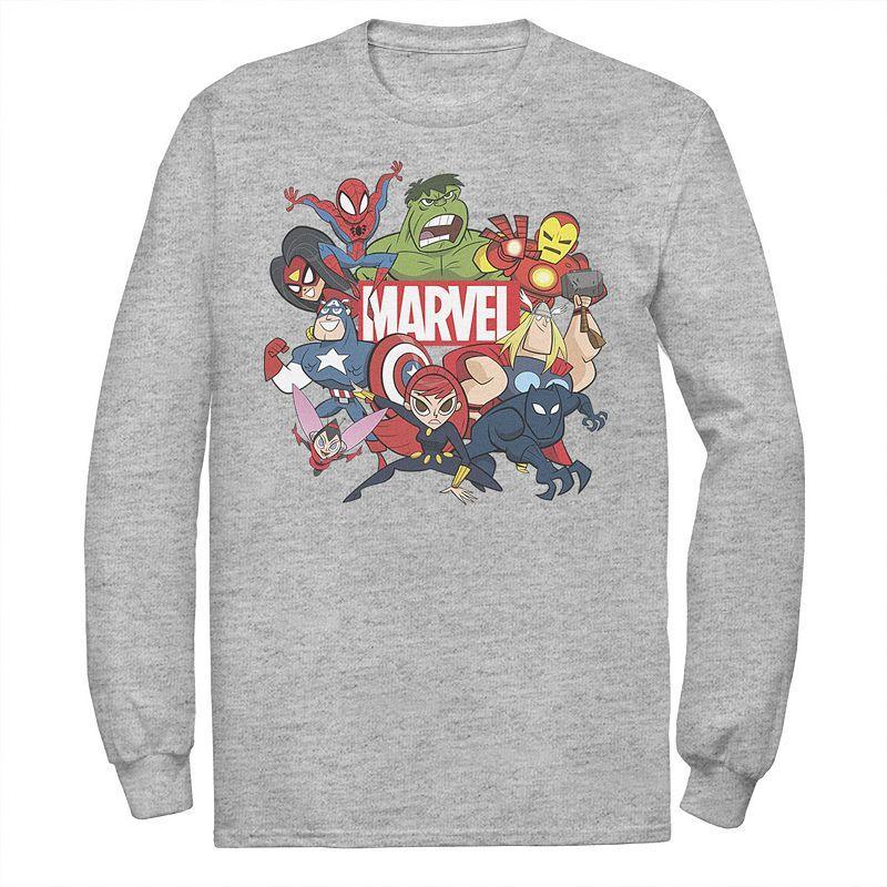 Mens Marvel Avengers Cartoon Action Collage Group Shot Tee Athletic Grey Product Image