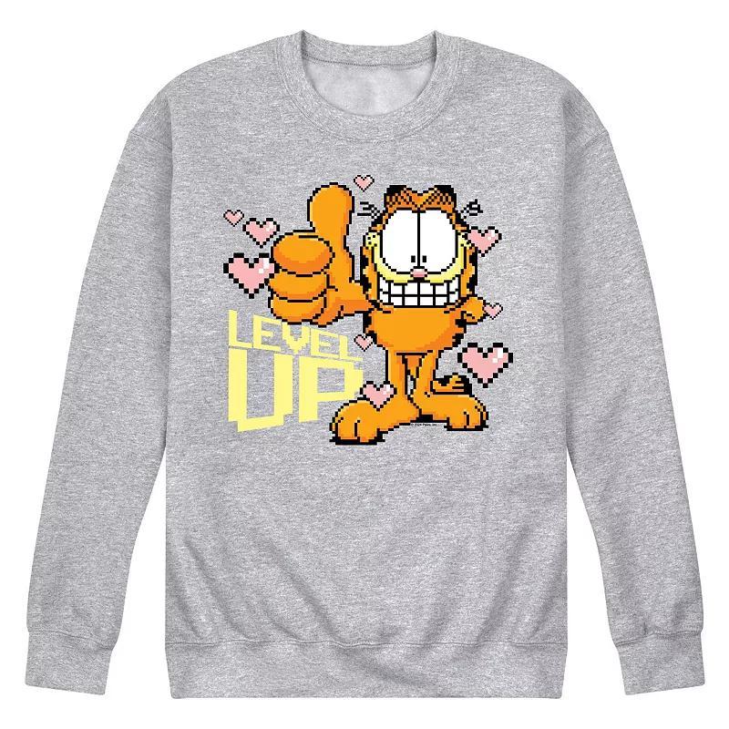 Mens Garfield Level Up Your Life Fleece Sweatshirt Grey Gray Product Image