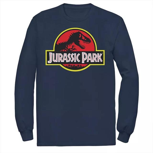 Mens Jurassic Park Red & Yellow Outline Logo Long Sleeve Graphic Tee Blue Product Image