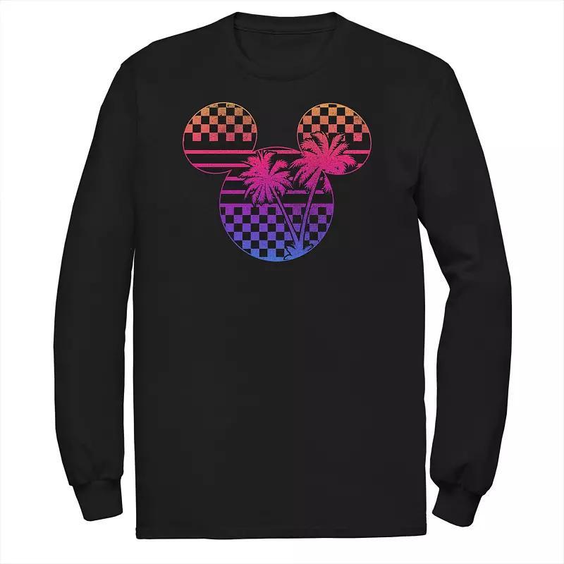 Disneys Mickey Mouse Big & Tall Gradient Checker Palm Tree Head Print Long Sleeve, Mens Product Image