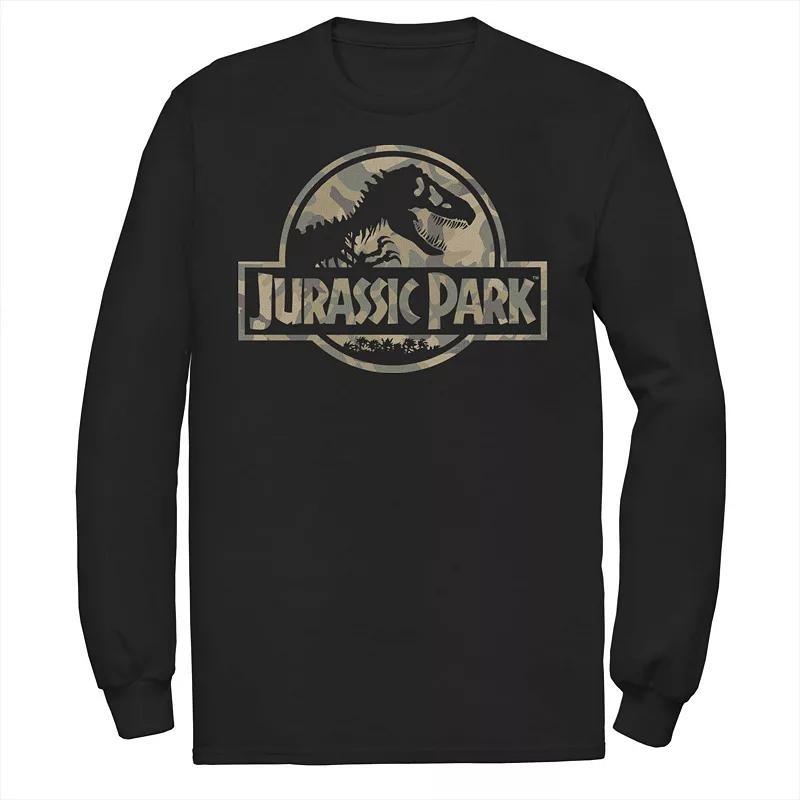 Mens Jurassic Park Red & Yellow Outline Logo Long Sleeve Graphic Tee Blue Product Image