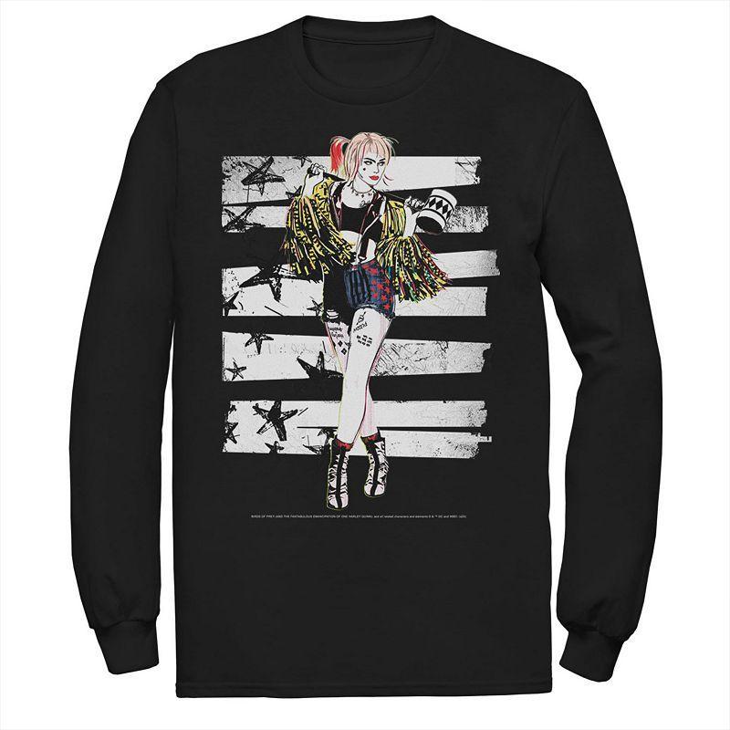 Mens Birds Of Prey Harley Quinn Bars Portrait Long Sleeve Tee Product Image