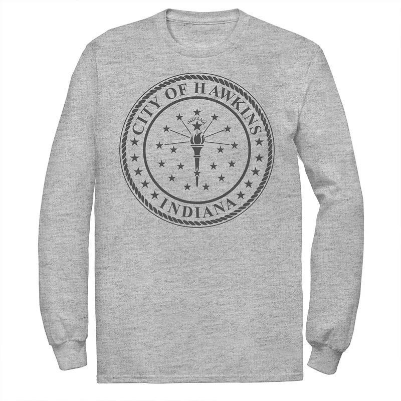 Mens Netflix Stranger Things City Of Hawkins Indiana Seal Tee Athletic Grey Product Image