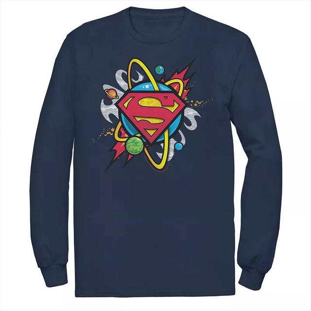 Mens DC Comics Superman Planet Chest Logo Tee Blue Product Image