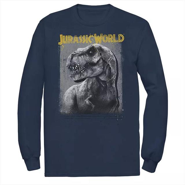 Mens Jurassic World T-Rex Profile Shading Long Sleeve Graphic Tee Blue Product Image