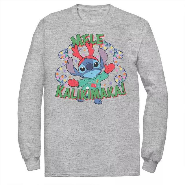 Disneys Lilo & Stitch Mens Mele Kalikimaka Stitch Long Sleeve Tee Athletic Grey Product Image