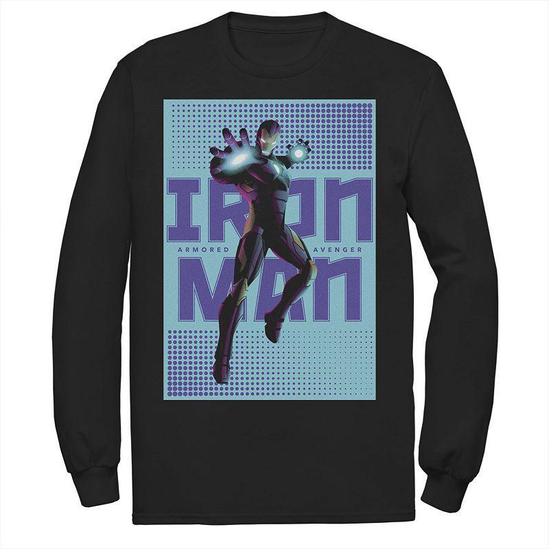 Mens Marvel Iron Man Halftone Pop Art Poster Long Sleeve Graphic Tee Product Image