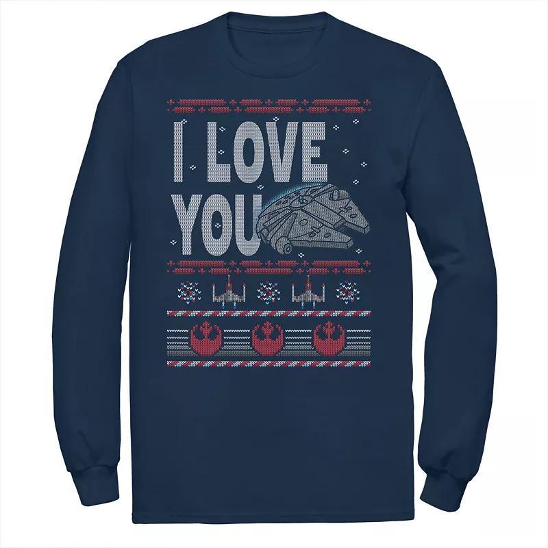 Mens Star Wars Falcon I Love You Ugly Christmas Sweater Tee Blue Product Image