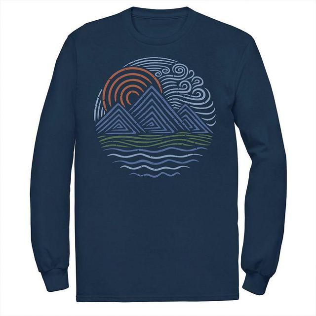 Mens Sunset And Mountain Waves Design Tee Blue Product Image