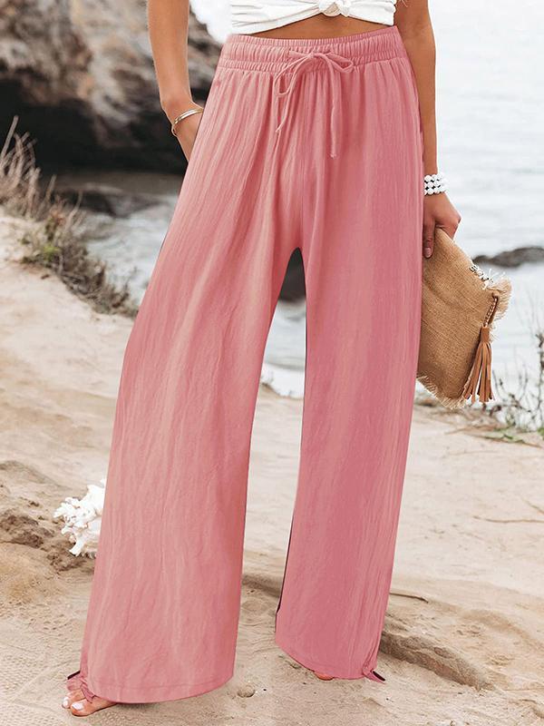 Loose Wide Leg Drawstring Elasticity Pockets Solid Color Pants Trousers product image