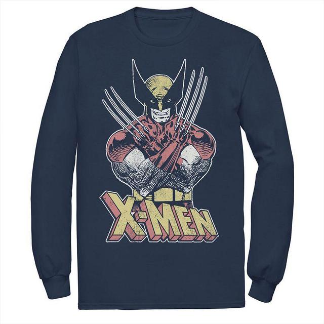 Mens Marvel X-Men Wolverine Classic Comic Vintage Long Sleeve Graphic Tee Blue Product Image