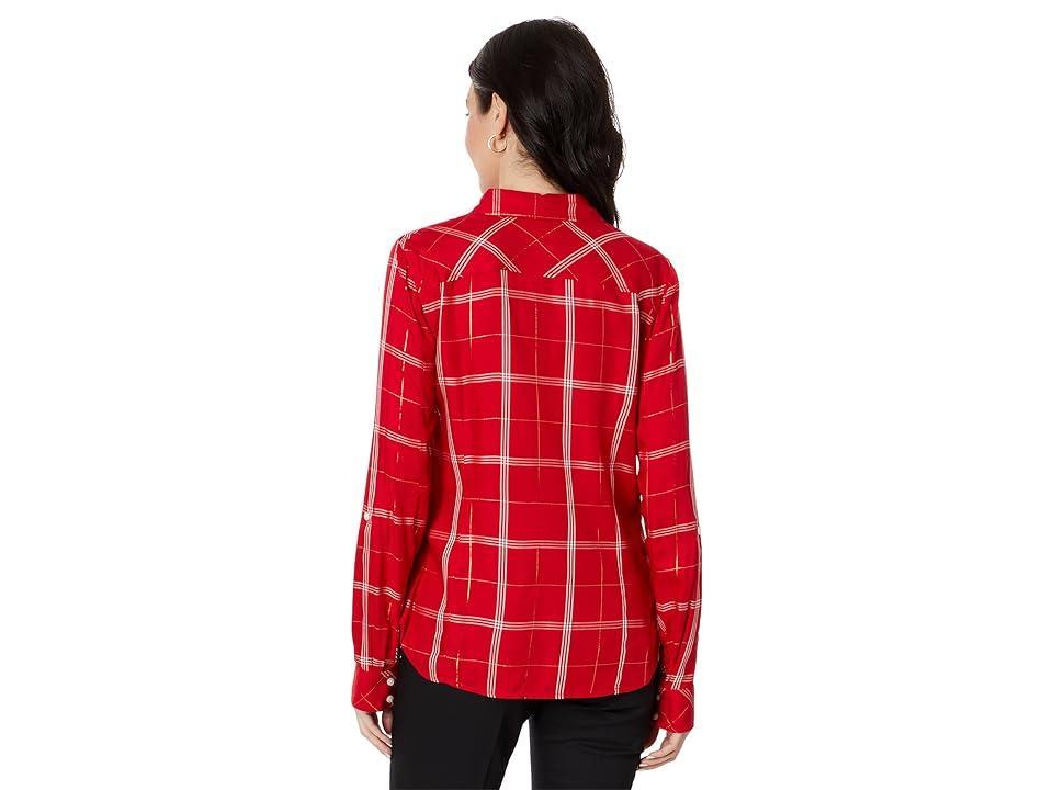 Tommy Hilfiger Windowpane Roll Tab (Scarlet Multi) Women's Clothing Product Image