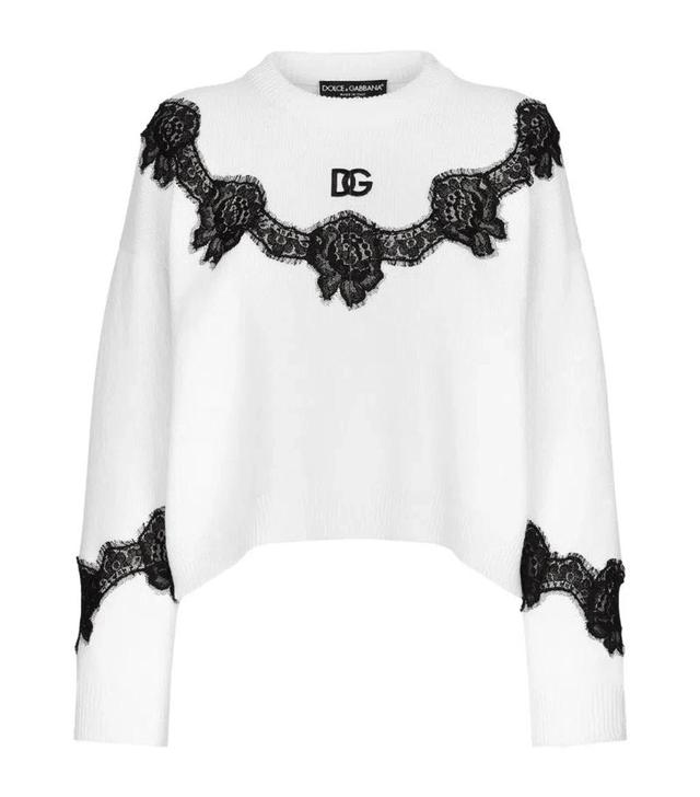 Lace-detail Sweater In White Product Image