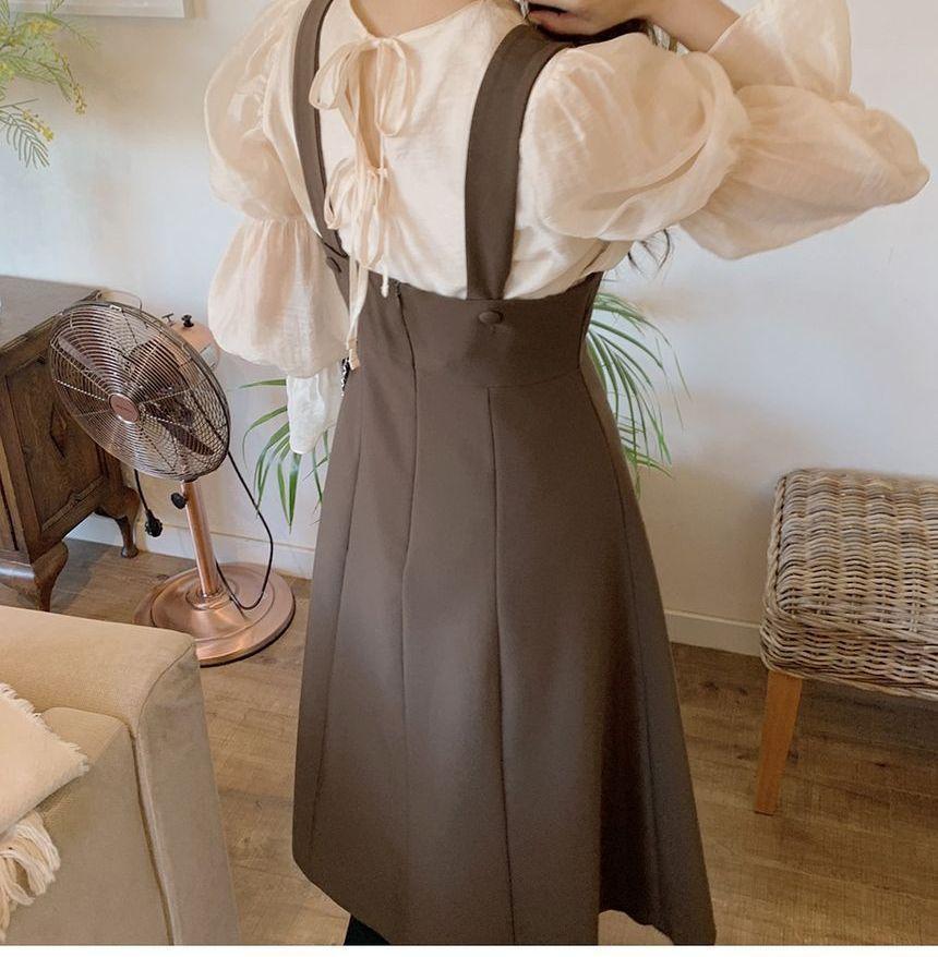 Puff-Sleeve Blouse / Midi A-Line Overall Dress Product Image