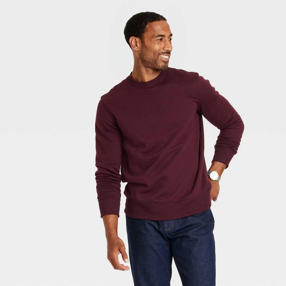 Mens Standard Fit Crewneck Pullover Sweatshirt - Goodfellow & Co Pomegranate Red Product Image