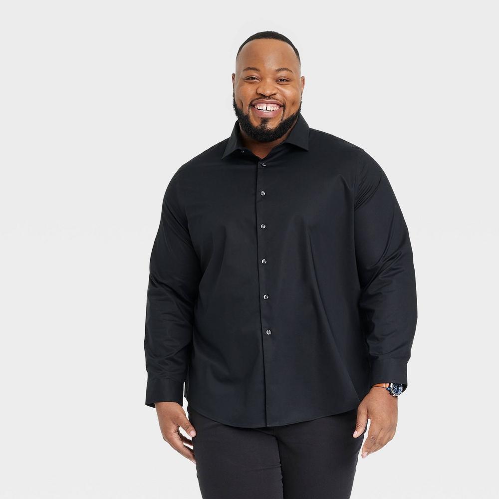 Mens Big & Tall Performance Long Sleeve Button-Down Dress Shirt - Goodfellow & Co Black 4XLT Product Image