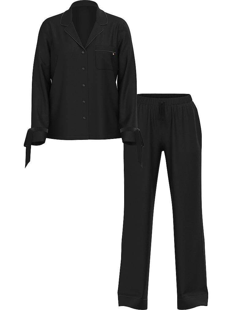 Modal Soft Velvet-Trim Long Pajama Set Product Image