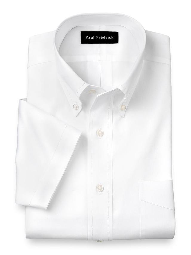 Non-Iron Cotton Pinpoint Solid Button Down Collar Short Sleeve Dress Shirt - White Product Image