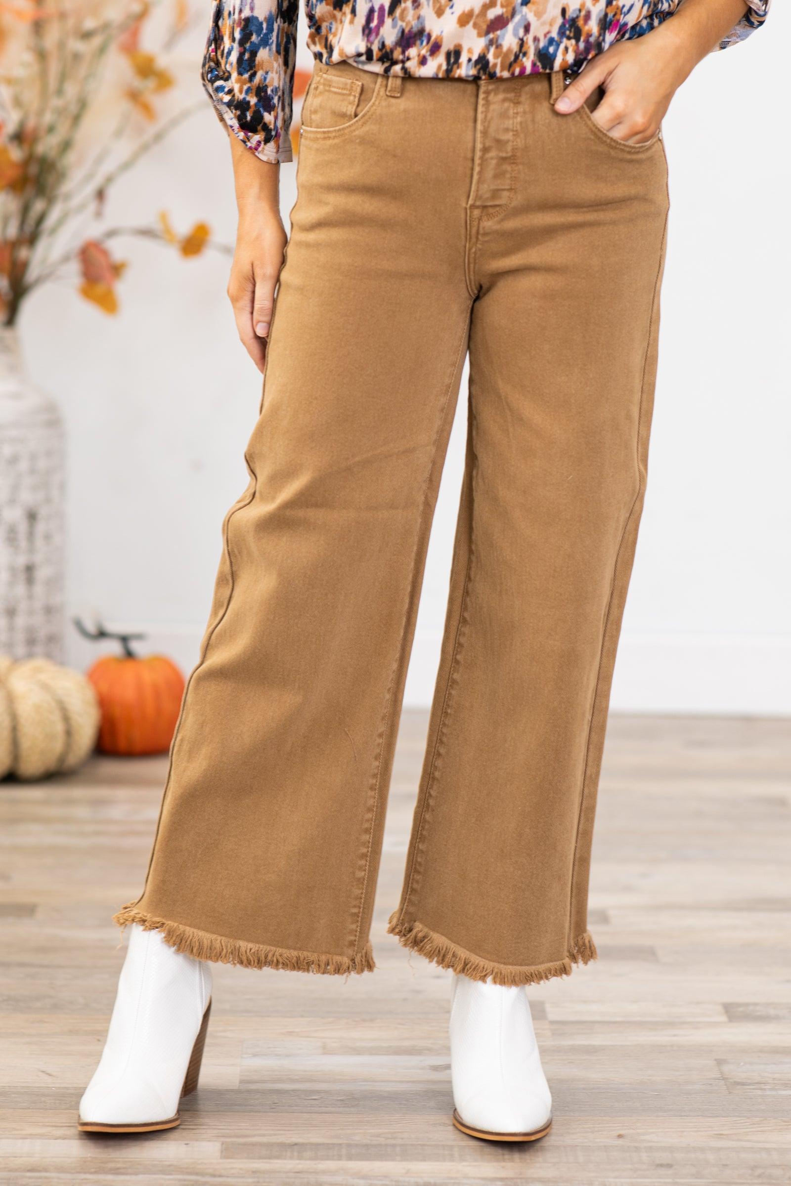 Risen Taupe Wide Leg Tummy Control Jeans Product Image