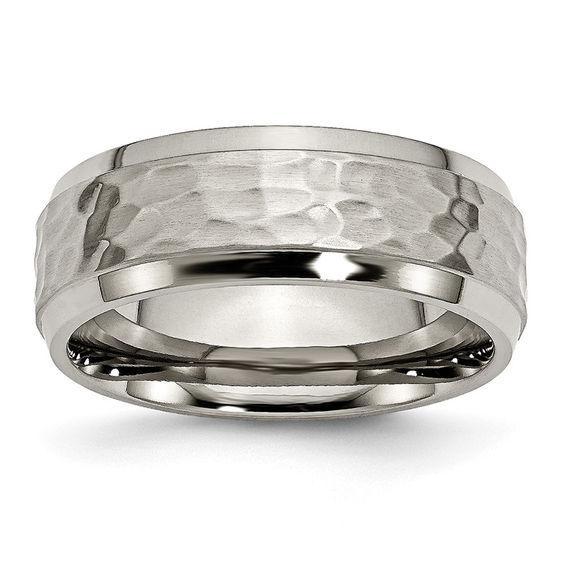 Men's 8.0mm Comfort-Fit Hammered Center Beveled Edge Wedding Band in Titanium Product Image