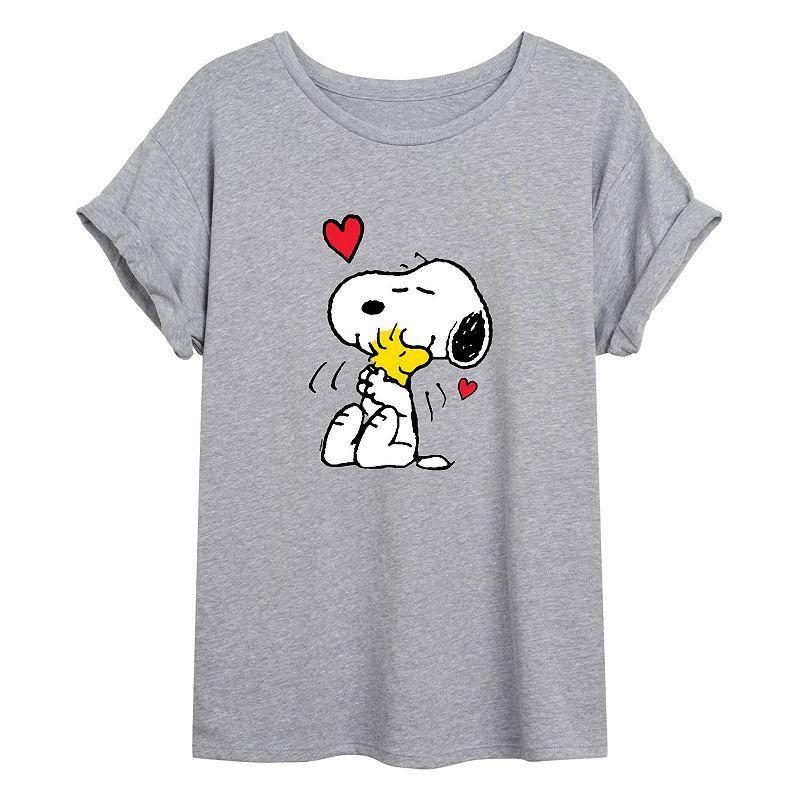 Juniors Peanuts Snoopy Hug Flowy Tee, Girls Product Image