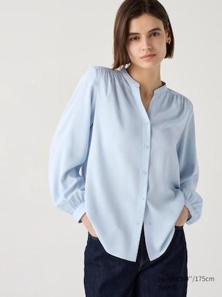 Womens Rayon Gathered Blouse Blue XL UNIQLO US Product Image