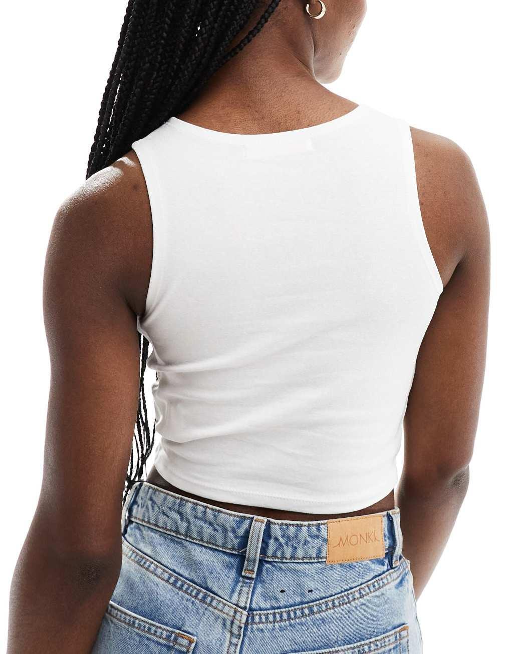 Pull&Bear 3 pack ribbed racer neck cropped top in white, black & gray product image