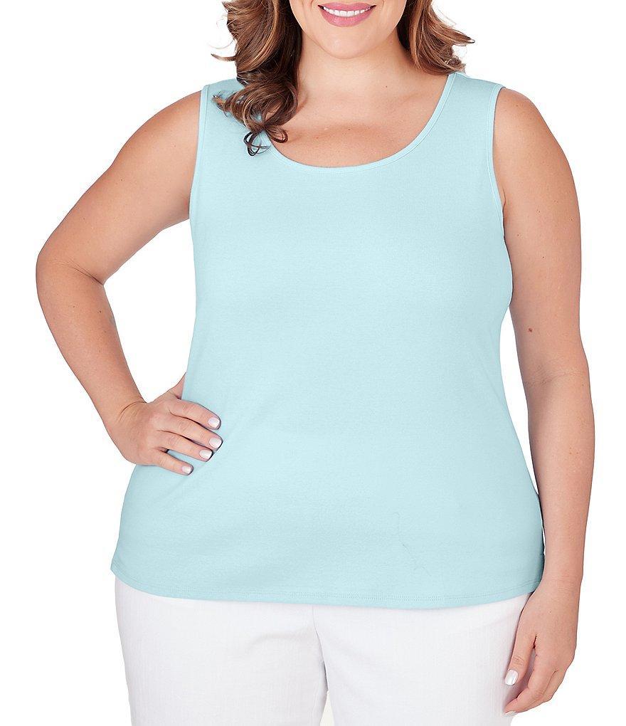 Ruby Rd. Plus Size Stretch Rib Knit Scoop Neck Sleeveless Side Slit Tank Product Image