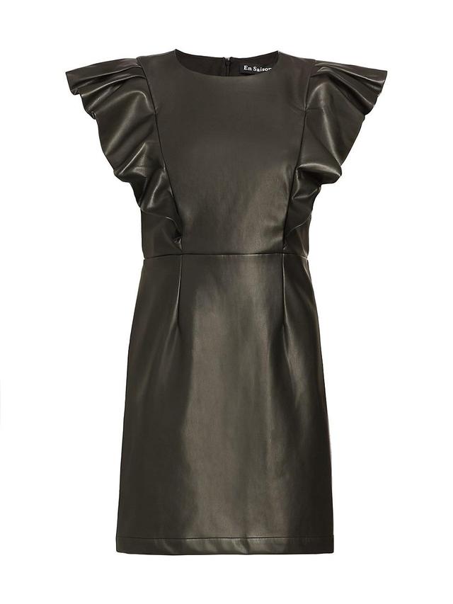 En Saison Ruffle Detail Faux Leather Minidress Product Image