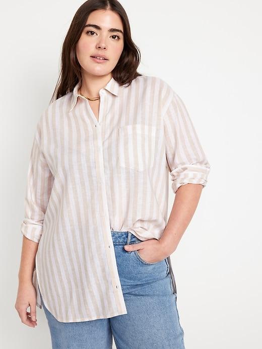 Linen-Blend Button-Down Boyfriend Shirt Product Image